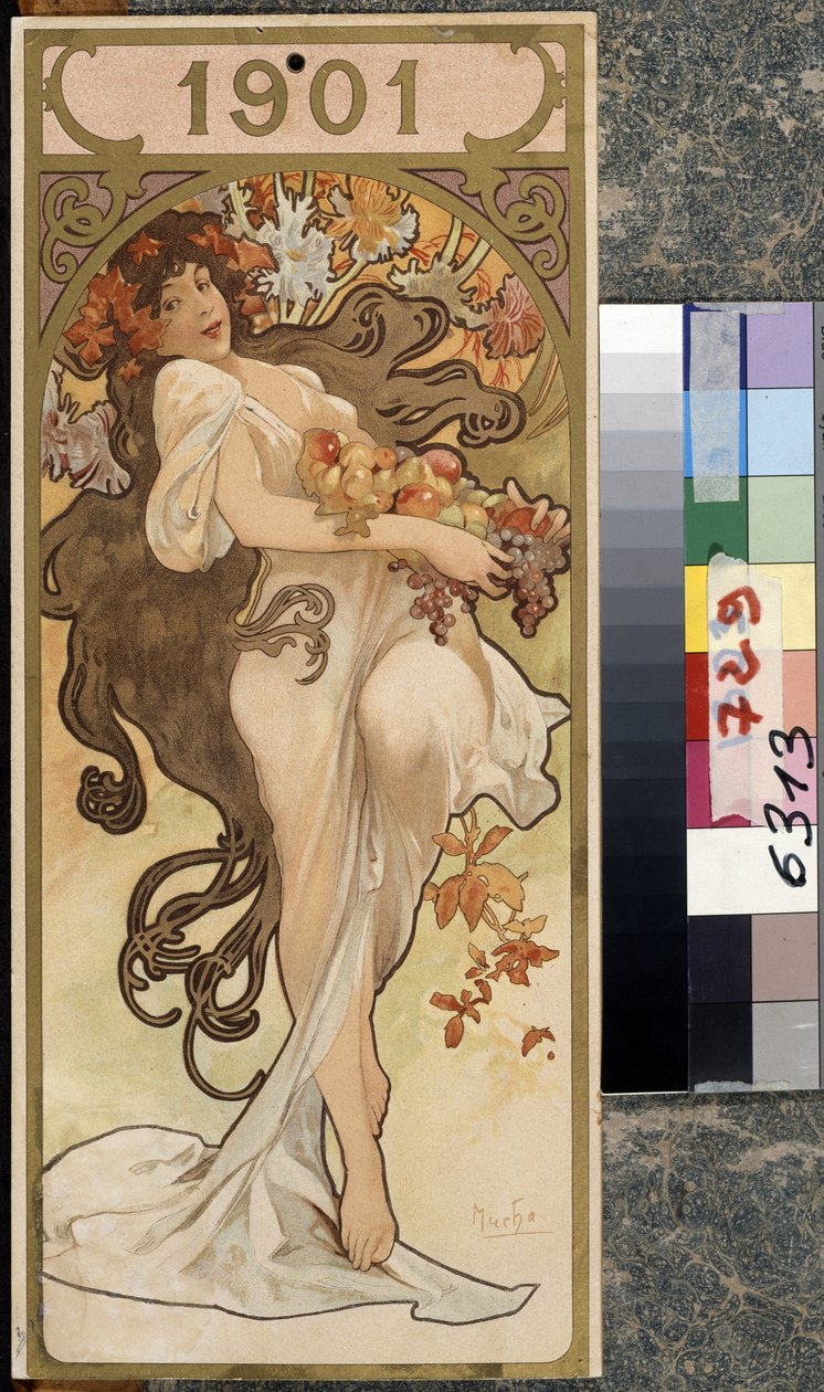 Calendário do ano de 1901. Obra de Alfons Maria Mucha (Alphonse Marie Mucha de Alphonse Marie Mucha
