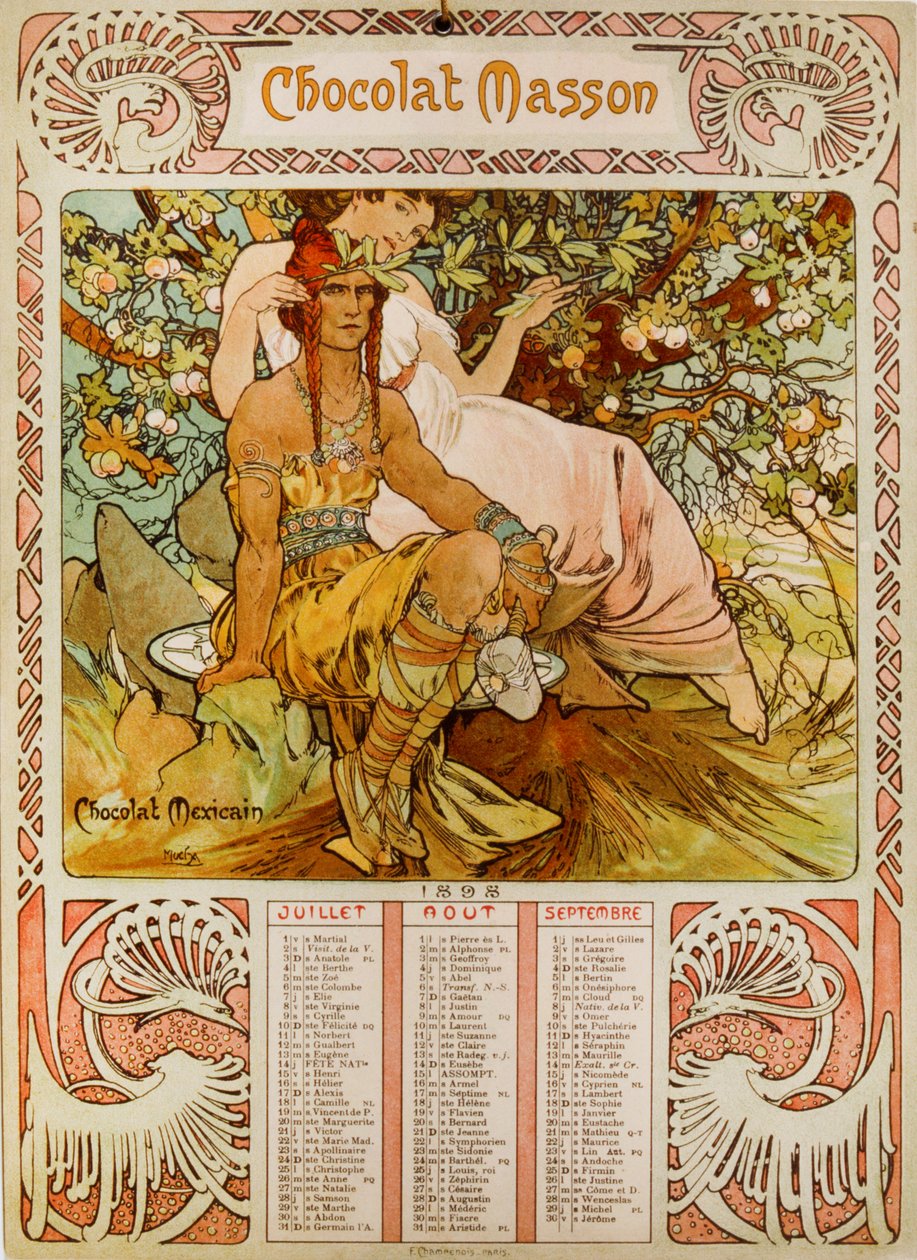 Calendário Chocolate Masson ilustrado por Mucha (1860 1939). um pintor checo Art Nouveau de Alphonse Mucha