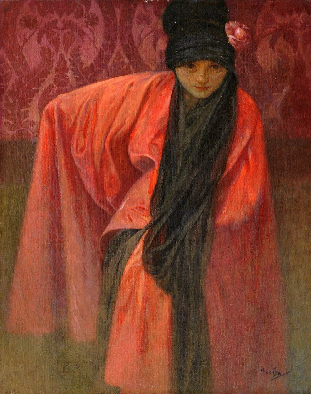 Menina em Vermelho par Mucha, Alfons Marie (1860-1939), c. 1914 - Tempera sobre tela, 60,5x47 - Coleção Particular de Alphonse Mucha