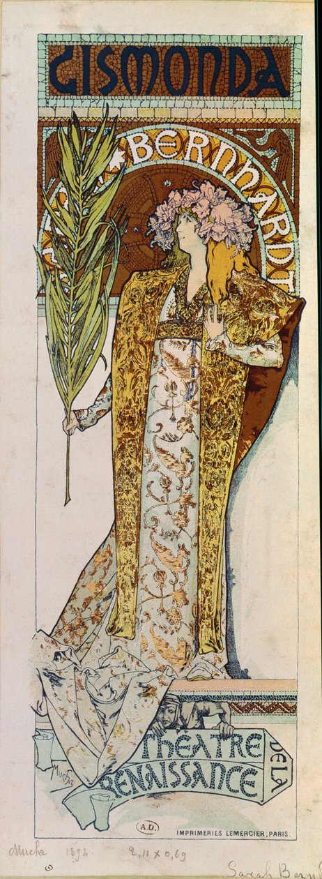 Gismonda com a atriz Sarah Bernhardt ... de Alphonse Marie Mucha