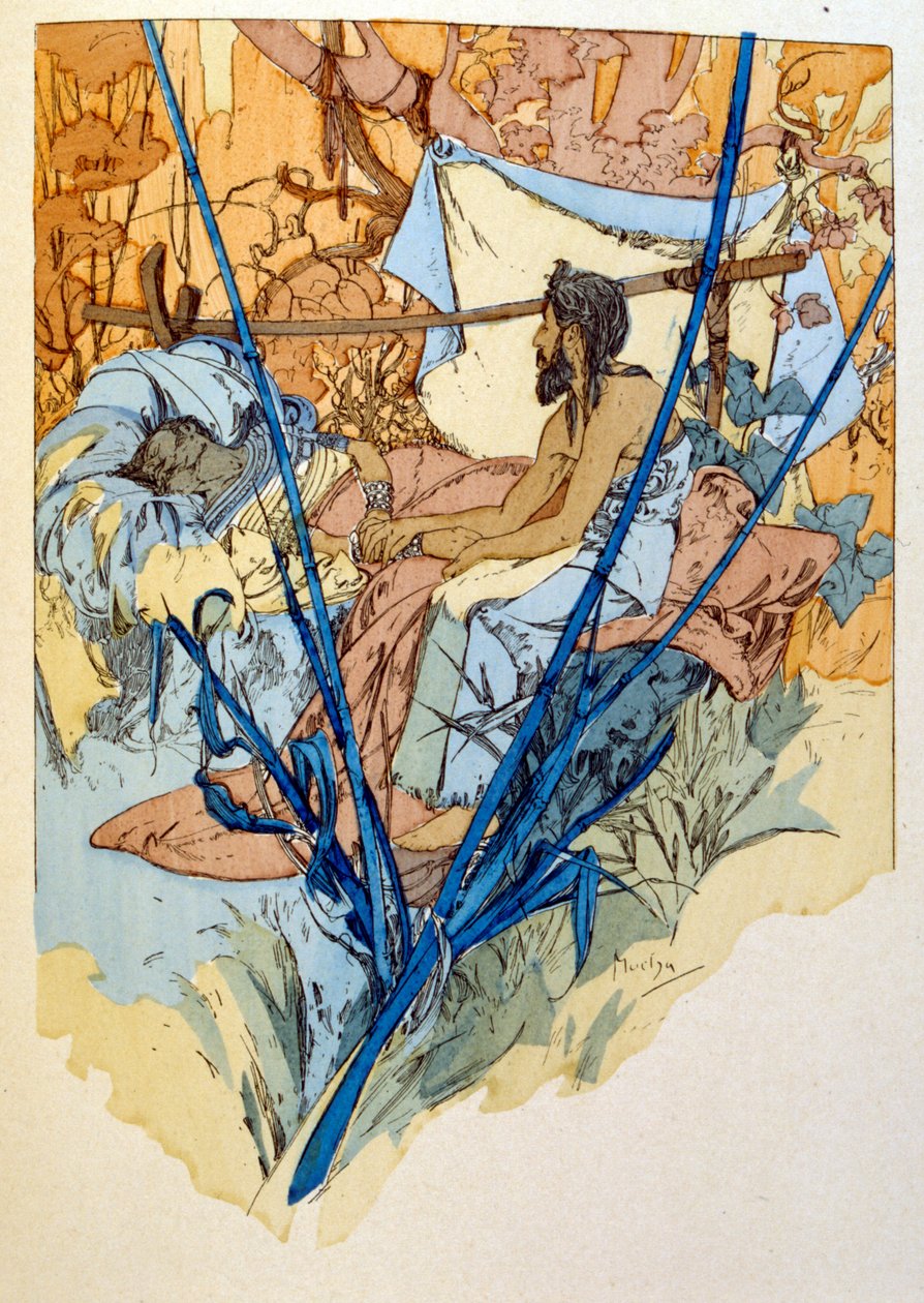 Ilustração de Alphonse Mucha de "Rama" um poema em três atos de Paul Verola. ca.1898. Mucha (1860 1939). foi pintor de "Art Nouveau checo". de Alphonse Mucha