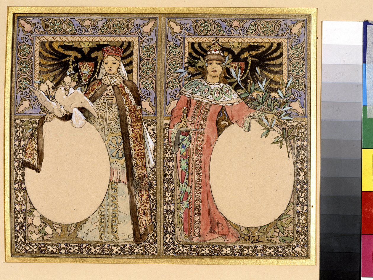 Ilustração de um livro (conto de fadas ou lendas). Obra de Alfons Maria Mucha (Alphonse Marie Mucha de Alphonse Marie Mucha