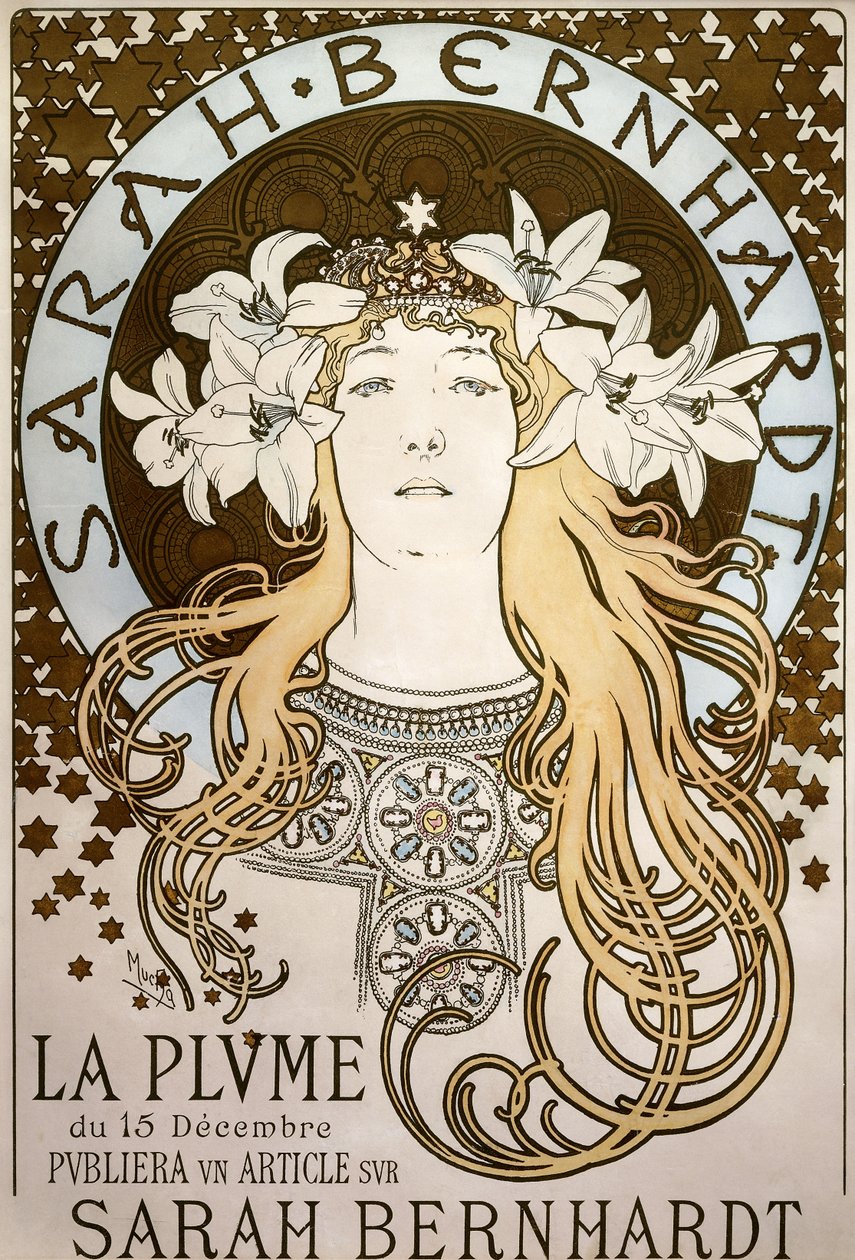 La Plume ", com Sarah Bernhardt, 1896 de Alphonse Mucha