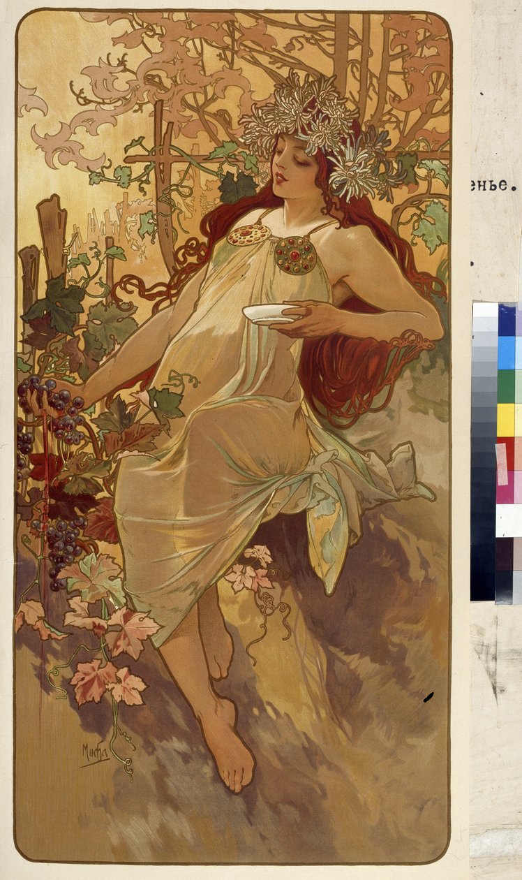 Outono (Série de alegorias sobre as quatro estações). Obra de Alfons Maria Mucha (Alphonse Marie Mucha de Alphonse Marie Mucha