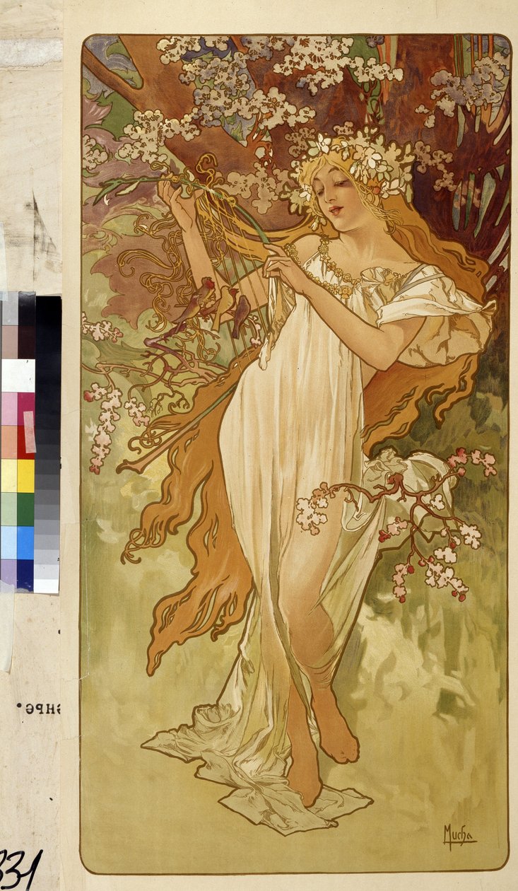 Primavera (Série de alegorias sobre as quatro estações). Obra de Alfons Maria Mucha (Alphonse Marie Mucha de Alphonse Marie Mucha