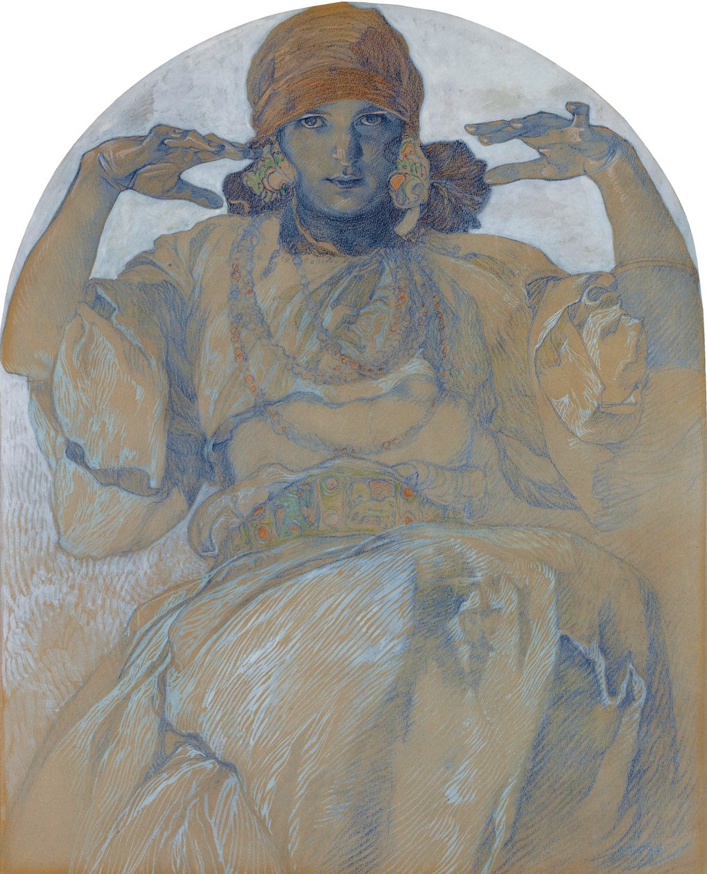 "Retrato da filha do artista, Jaroslava Muchova (1909-1986) Pintura de Alphons Mucha (1860-1939) - cerca de 1924 Dim 51x41 cm Coleção Particular de Alphonse Mucha