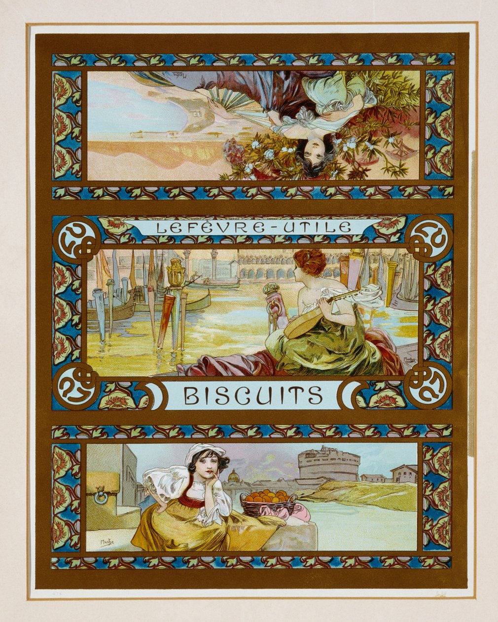 Publicidade em pôsteres "Lefevre-Utile" cookies, c.1910 de Alphonse Mucha