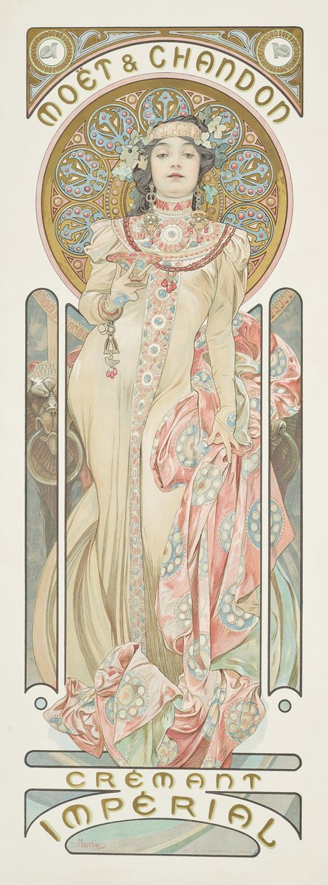 Cartaz de propaganda do champanhe "Moet & Chandon Dry Imperial", 1899 de Alphonse Mucha