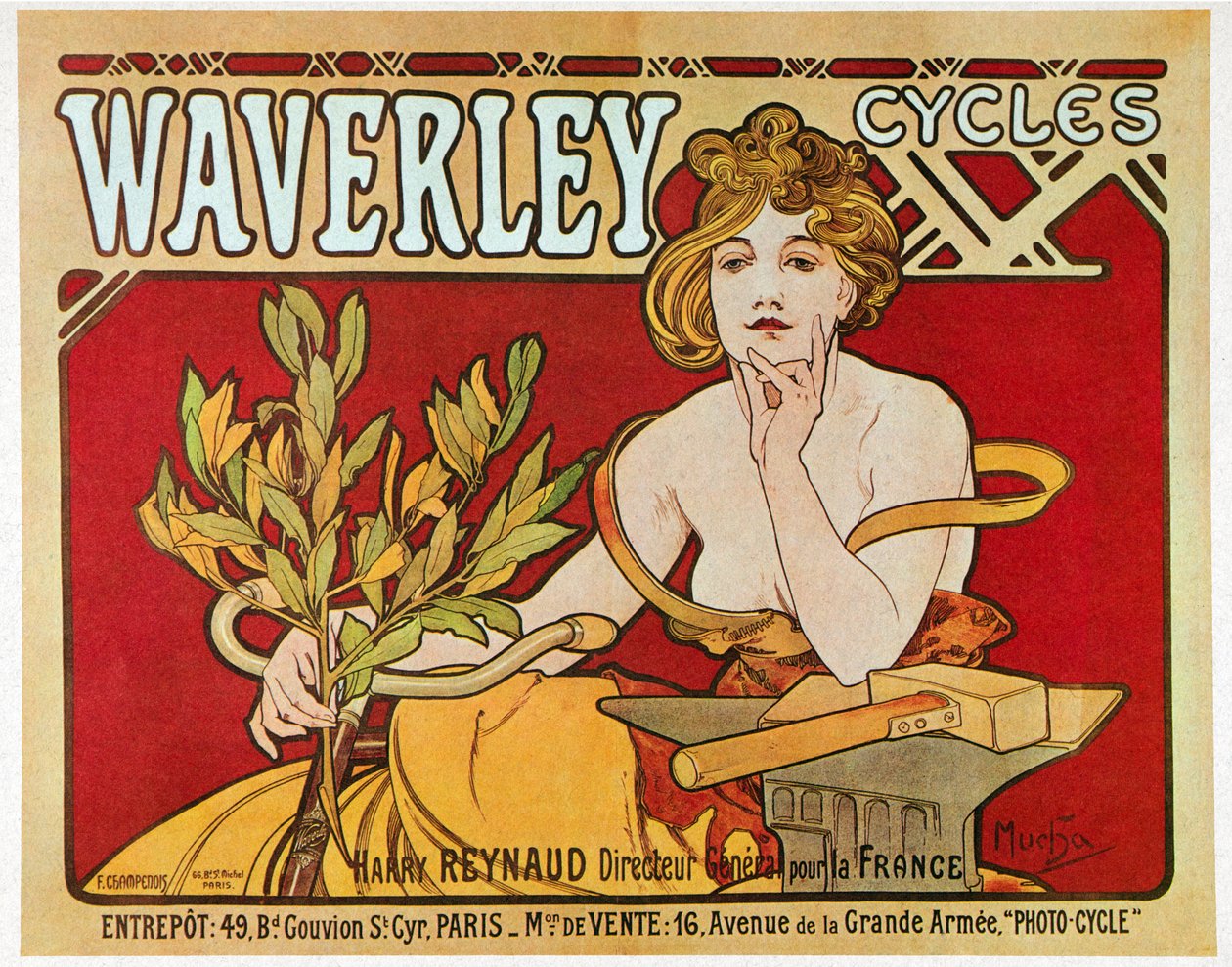 Cartaz publicitário Ciclos de Waverley de Alphonse Mucha