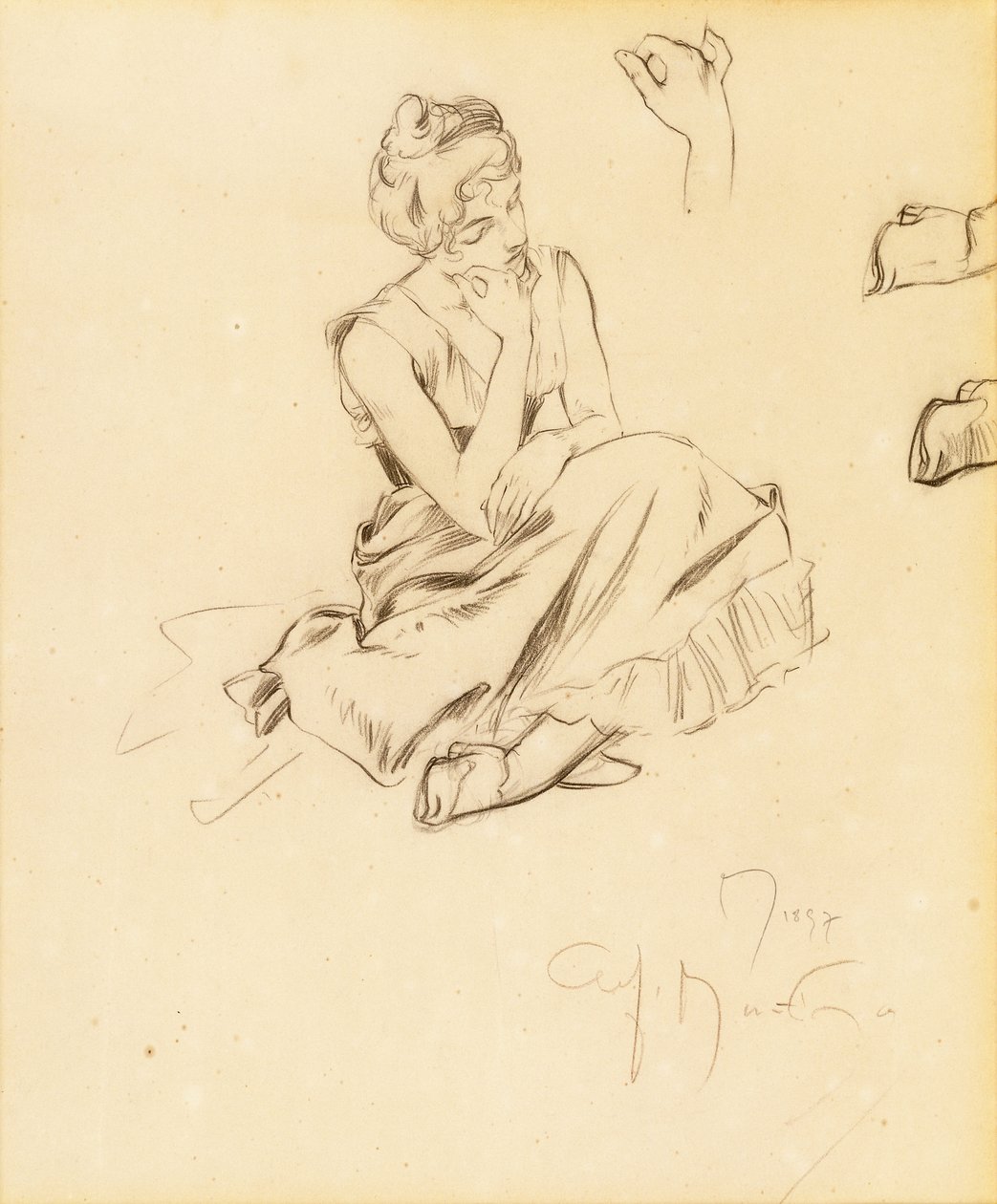 Estudo de uma mulher sentada, 1897 de Alphonse Mucha