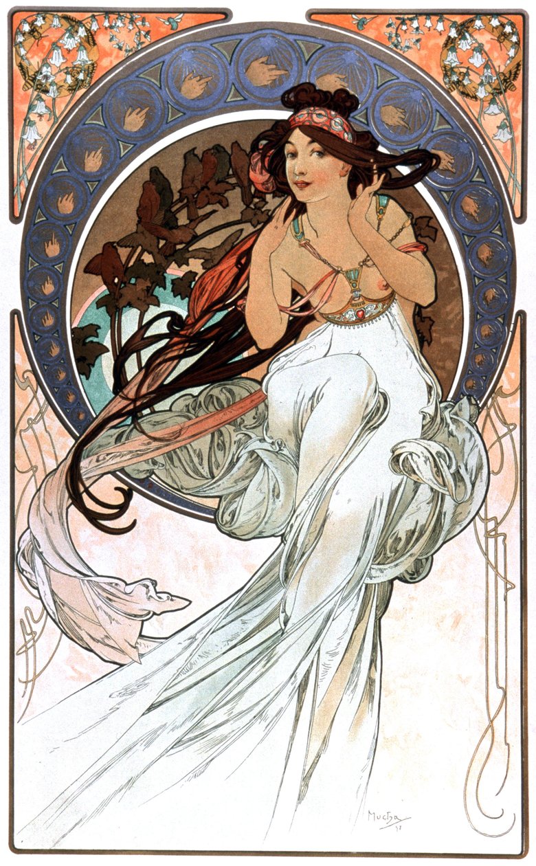 a Alegoria da Música, estampa 1898 de Alphonse Marie Mucha