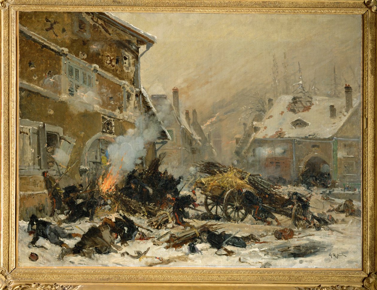 Ataque a uma casa barricada em Villersexel, exército oriental ... (pintura sobre tela) de Alphonse Marie de Neuville
