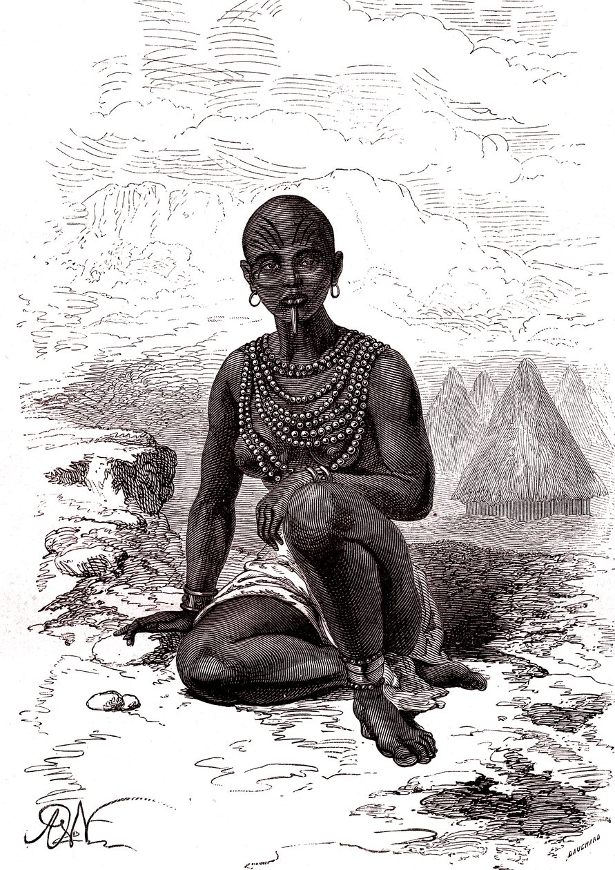 Bokke, mulher de Moy, chefe da tribo Latuka, Sudão do Sul de Alphonse Marie de Neuville