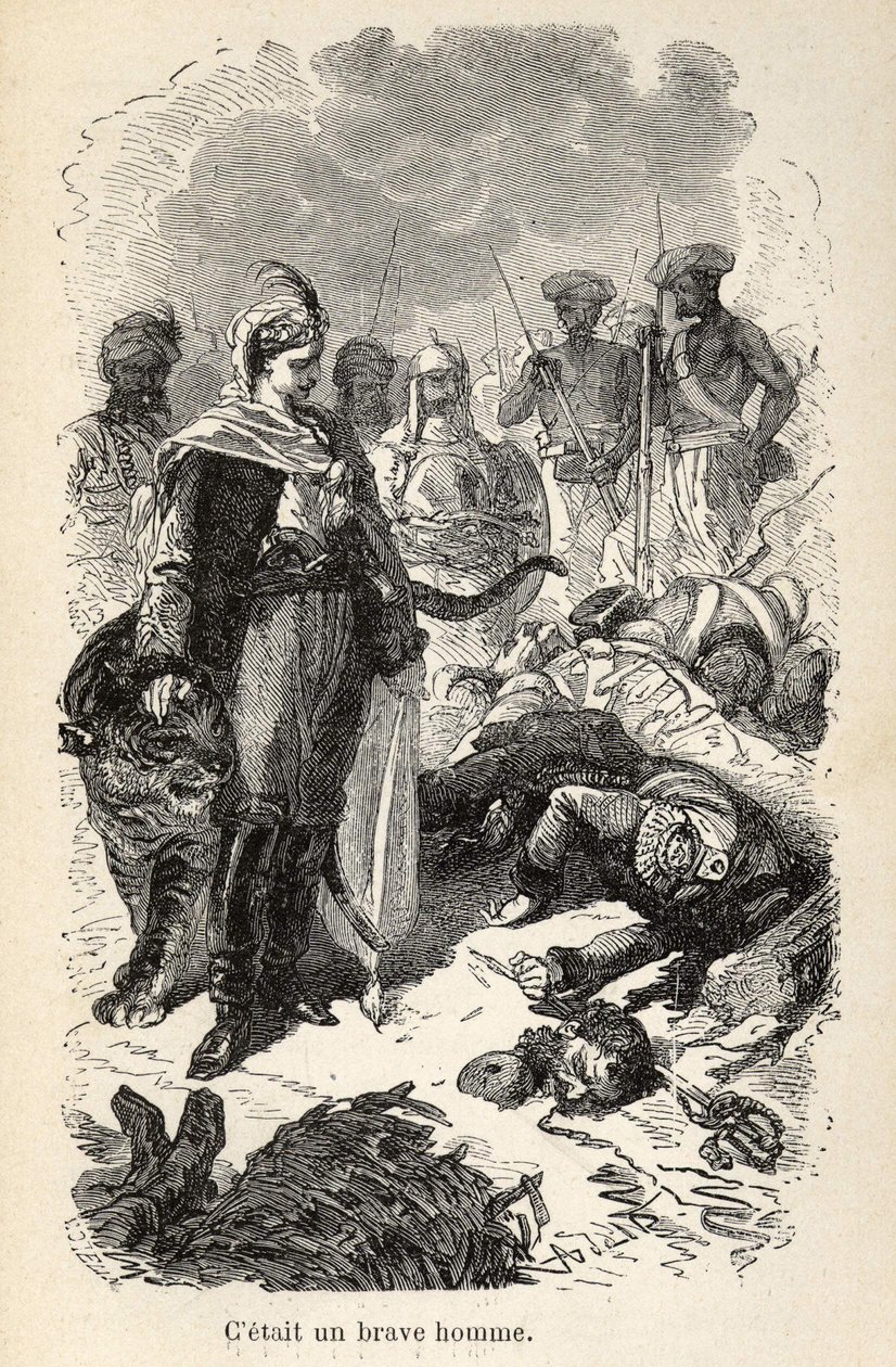 Ilustração das "Maravilhosas mas autênticas Aventuras do Capitão Corcoran" de Alfred Assollant, ilustrada com 25 vinhetas desenhadas em madeira por A. de Neuville, Librairie Hachette et Cie em Paris de Alphonse Marie de Neuville