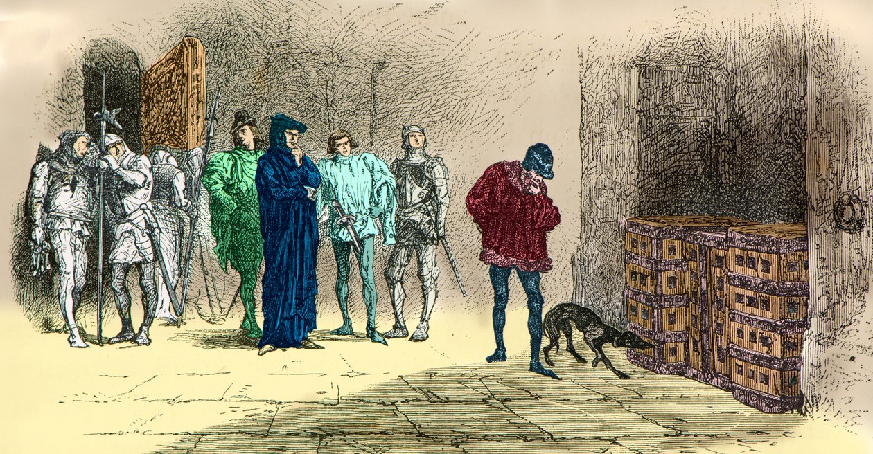 Luís 11 em frente ao Cardeal de La Balue, prisioneiro (Gravura) de Alphonse Marie de Neuville