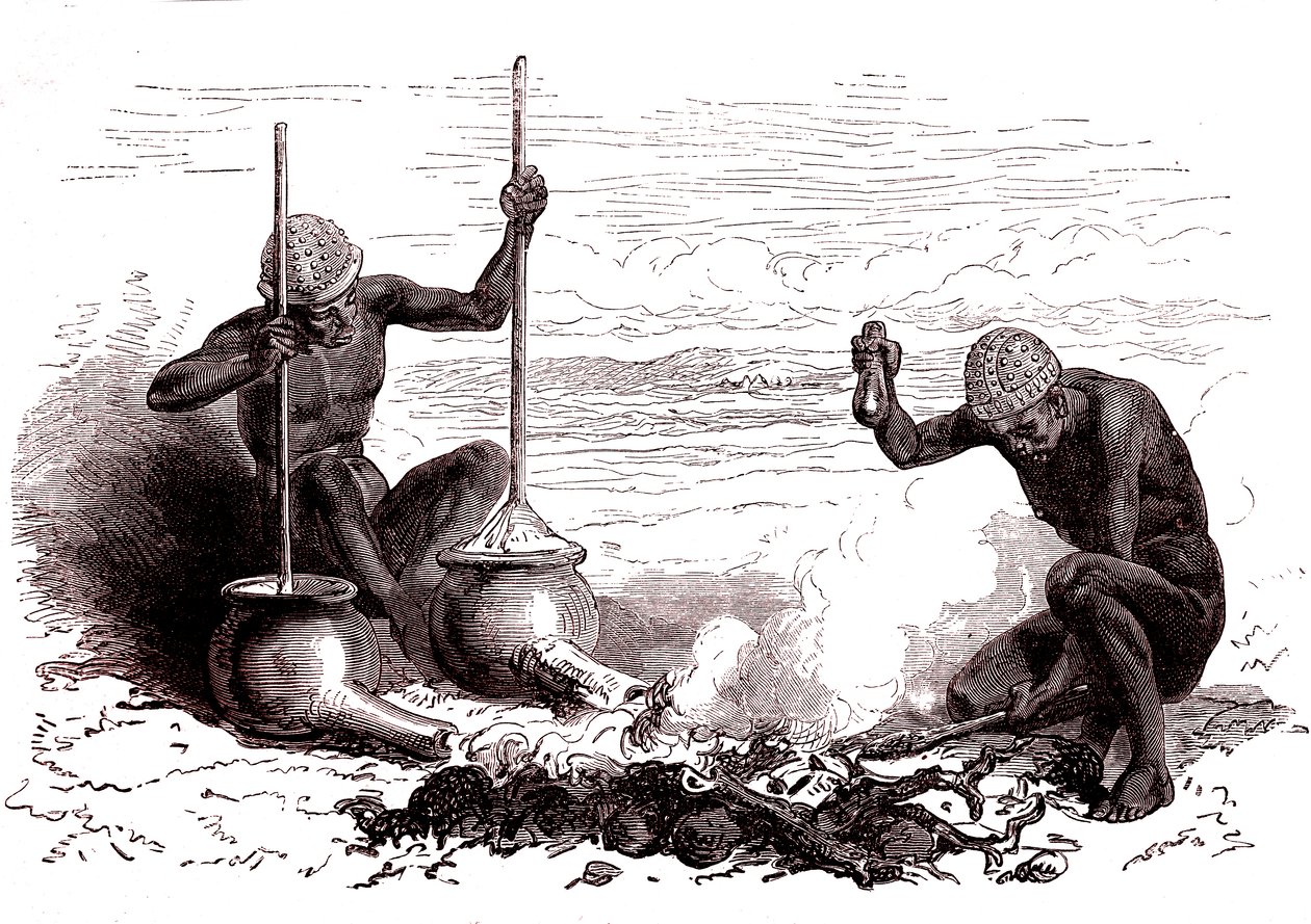 Ferreiros nativos da tribo Latuka. Sudão do Sul de Alphonse Marie de Neuville