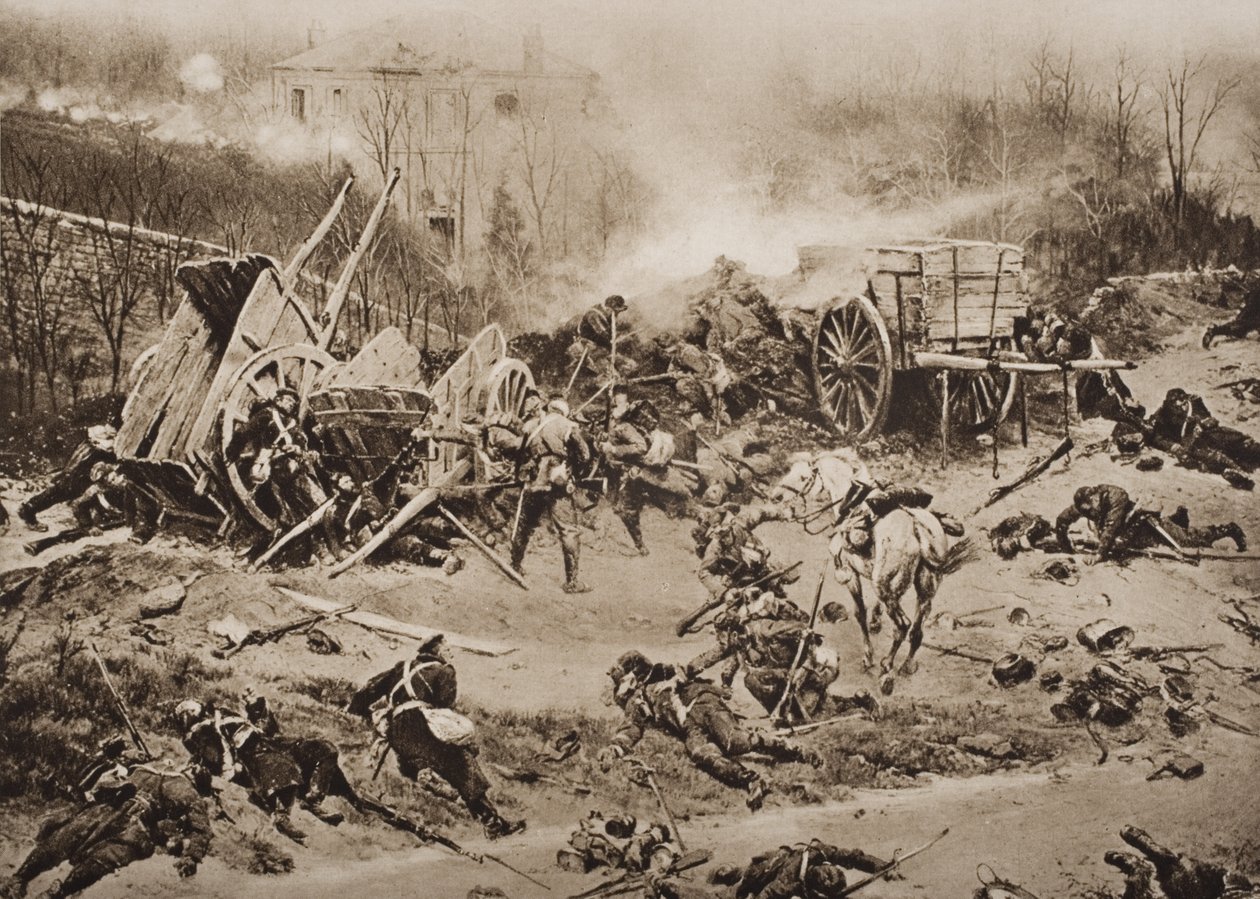 A Batalha de Champigny, 30 de novembro de 1870, ilustração de &39;The Outline of History&39; de HG Wells, Volume II, publicado em 1920 de Alphonse Marie de Neuville
