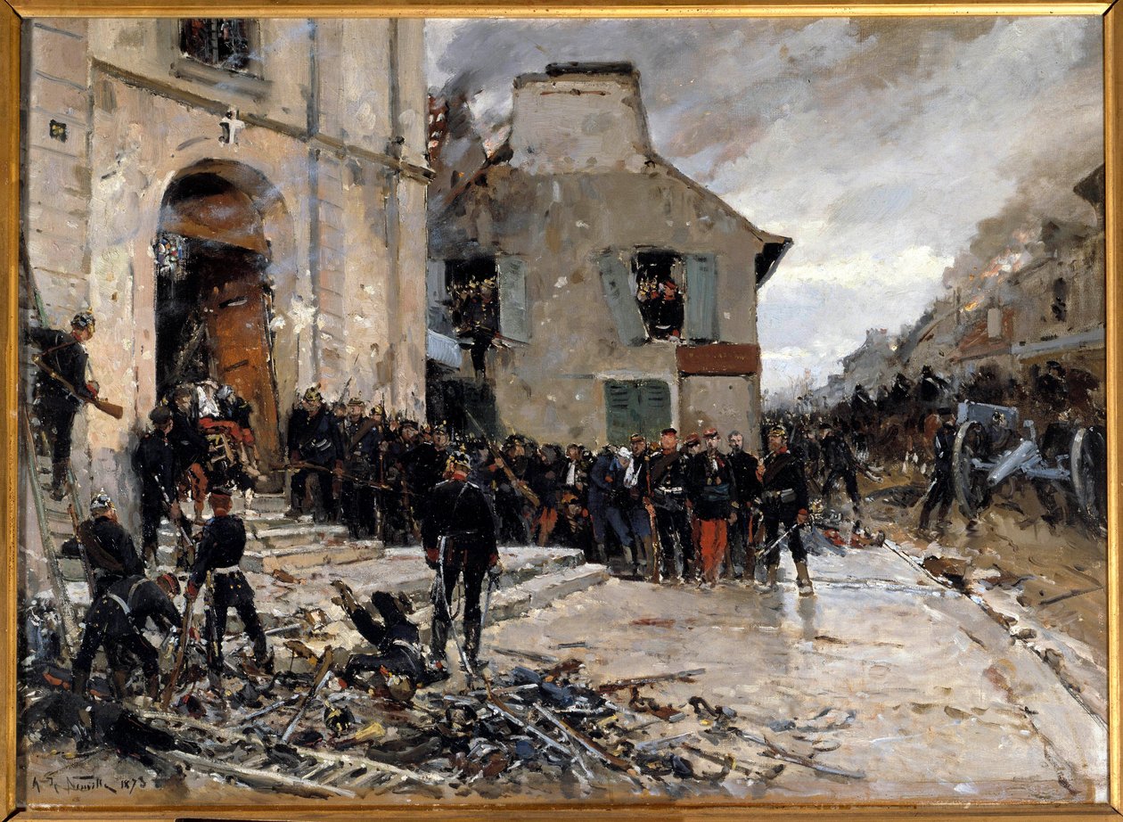 Guerra de 1870-1871 e cerco de Paris pelos prussianos: "Le combat du Bourget, 30/10/1870" Pintura de Alphonse de Neuville (1835-1885) 1873 Sol. 0,57x0,79 m. Paris, Musee d