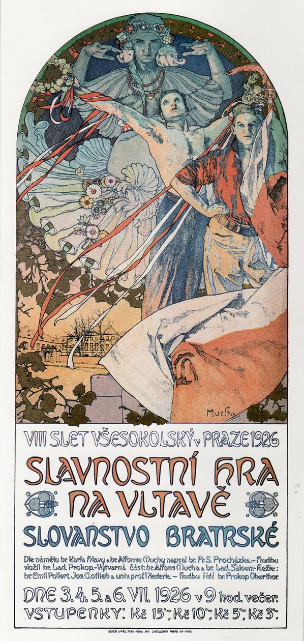 8o Festival de Sokol em Praga Poster, 1925 de Alphonse Mucha
