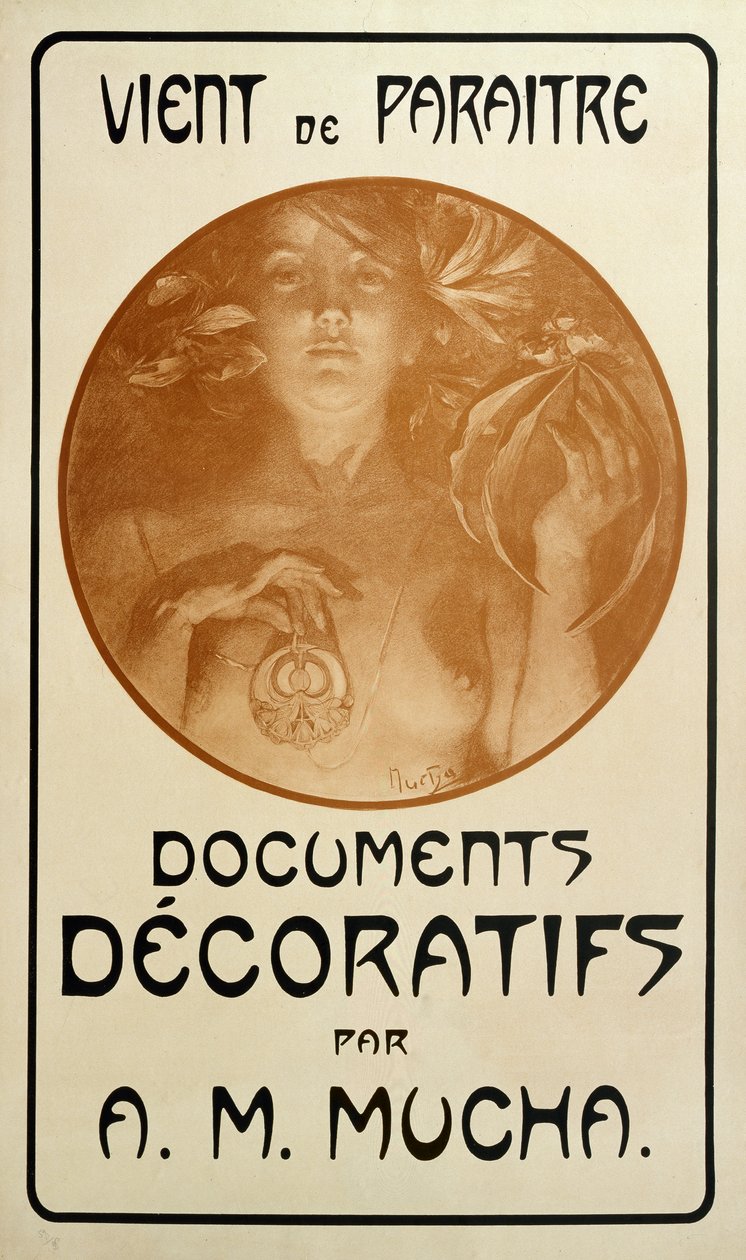 Anúncio da monografia Documentos Decorativos de Alphonse Mucha, 1902 de Alphonse Mucha