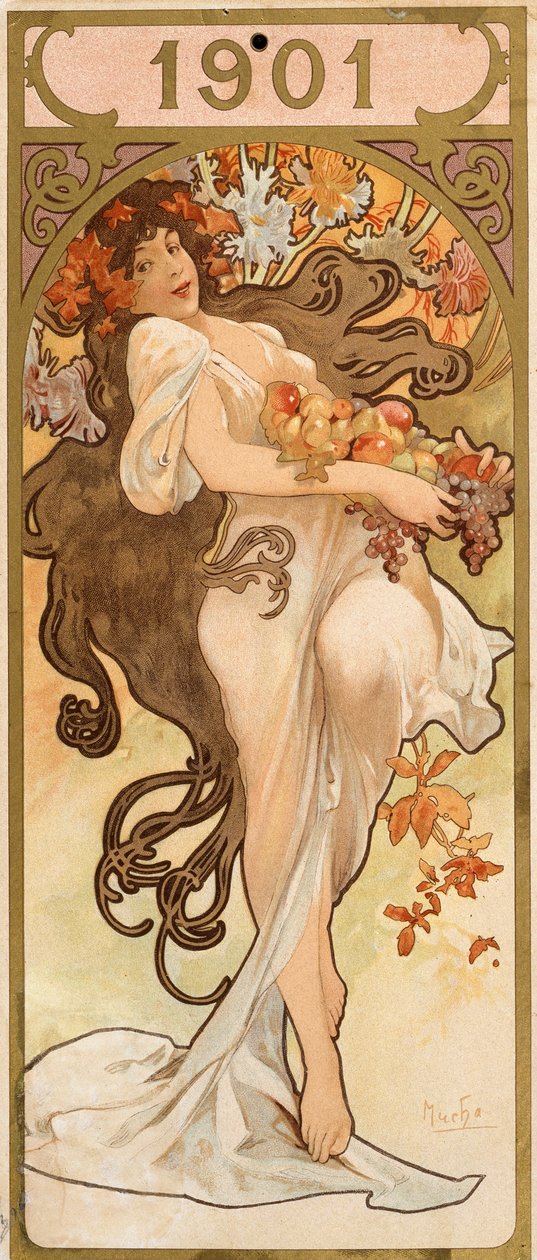 Calendário para o ano de 1901, c1900. de Alphonse Mucha