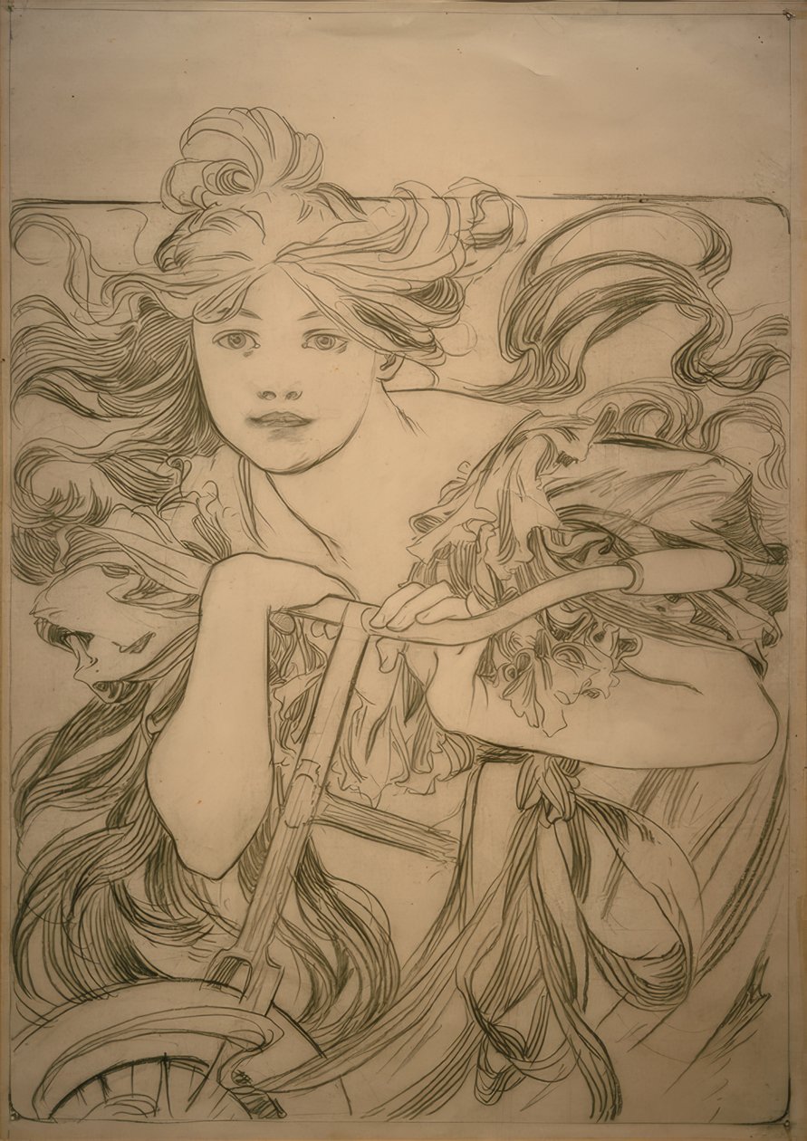 Ciclos Perfecta, esboço de design de Alphonse Mucha