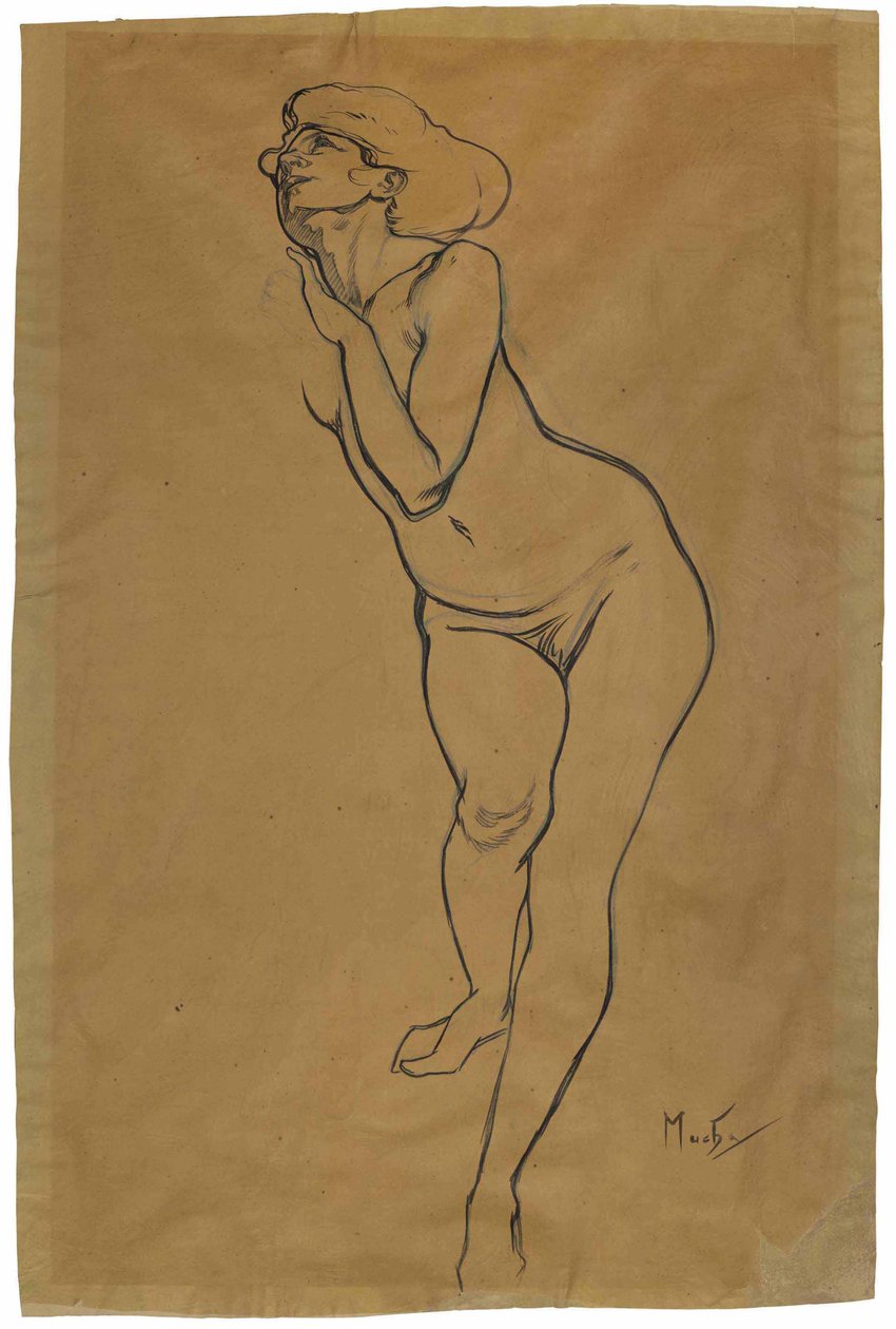 Mulher nua em pé. de Alphonse Mucha