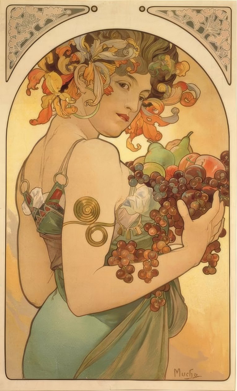 frutas de Alphonse Mucha