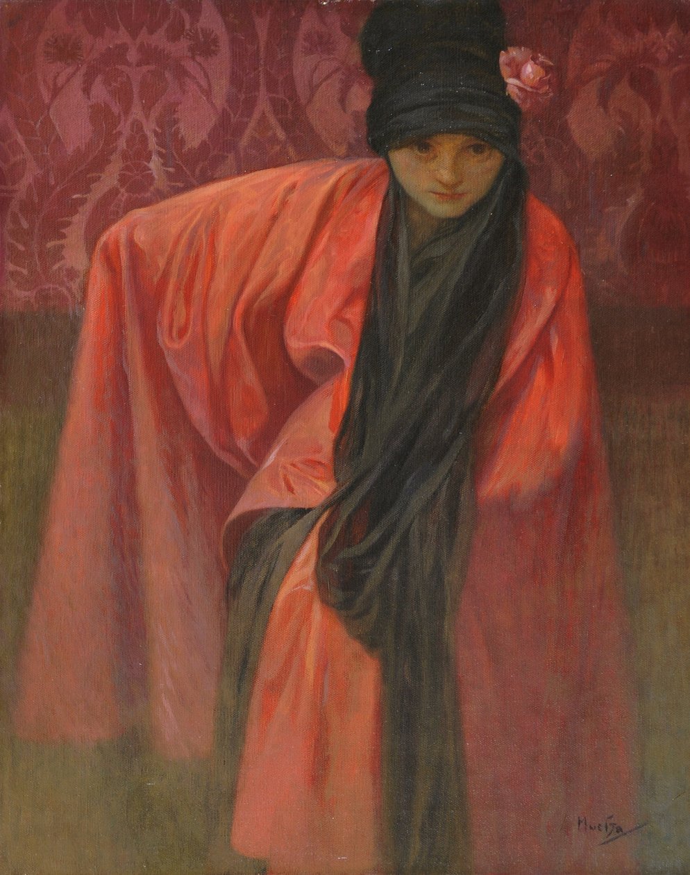 Menina de vermelho, c. 1914 de Alphonse Mucha