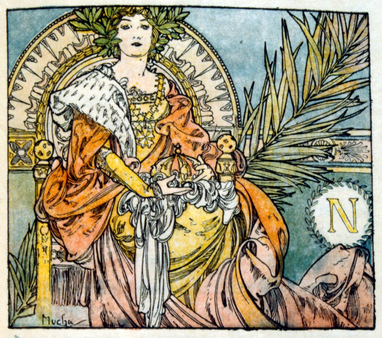 Ilustração de Alphonse Mucha de "Clio" uma obra do autor francês Anatole France. 1900. Mucha (1860 1939). foi pintor de "Art Nouveau checo". de Alphonse Mucha