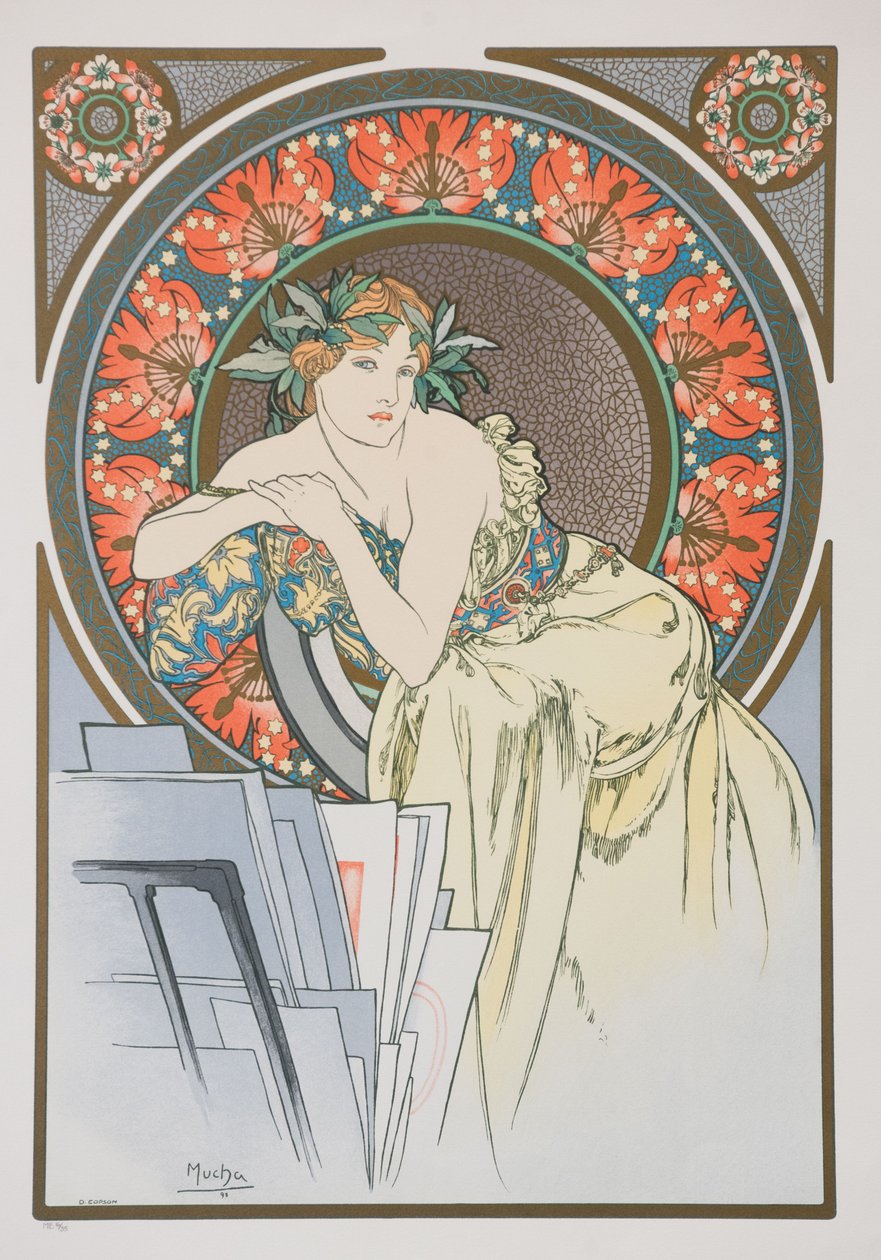 A mulher com papoilas, 1898. de Alphonse Mucha