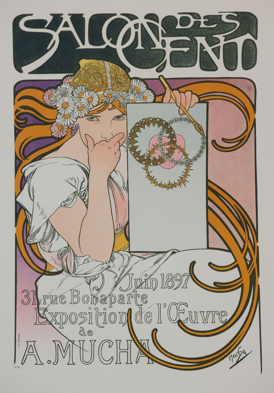 Cartaz da exposição A. Muchas no Salon des Cent, 1897. de Alphonse Mucha