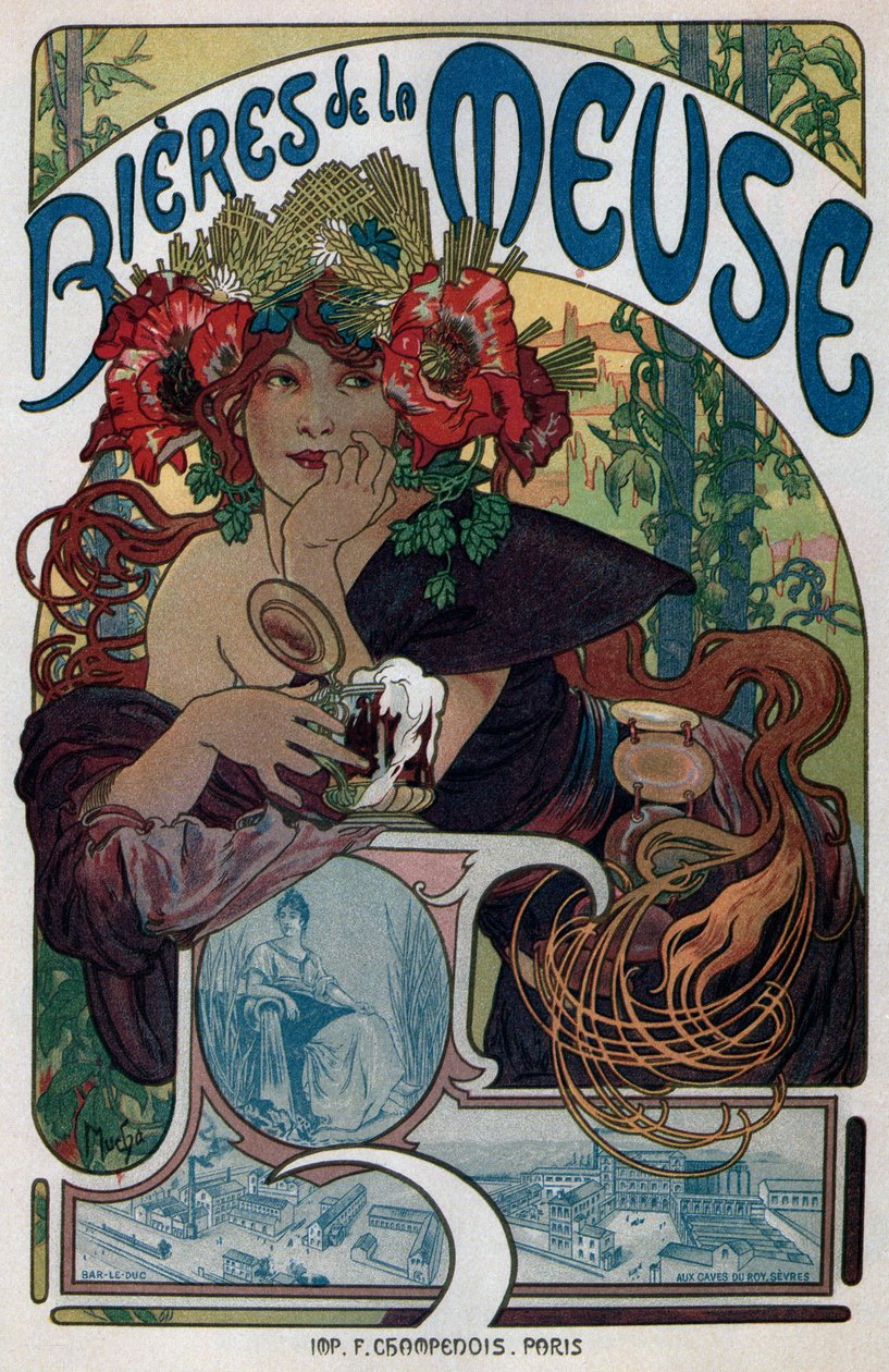Cartaz para as Bieres de la Meuse, 1897 de Alphonse Mucha