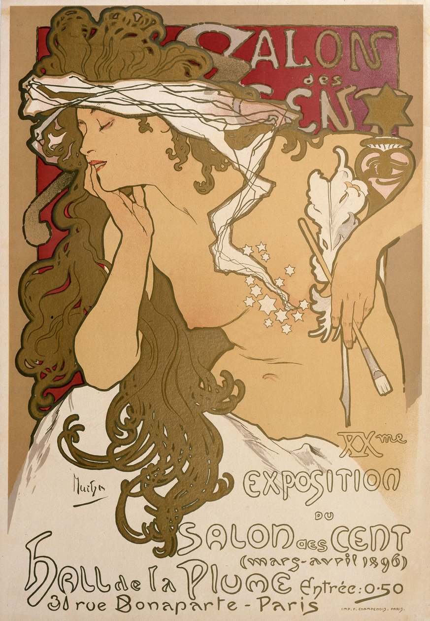 Cartaz da XXª Exposição no Salon des Cent, Paris, França, 1896. de Alphonse Mucha