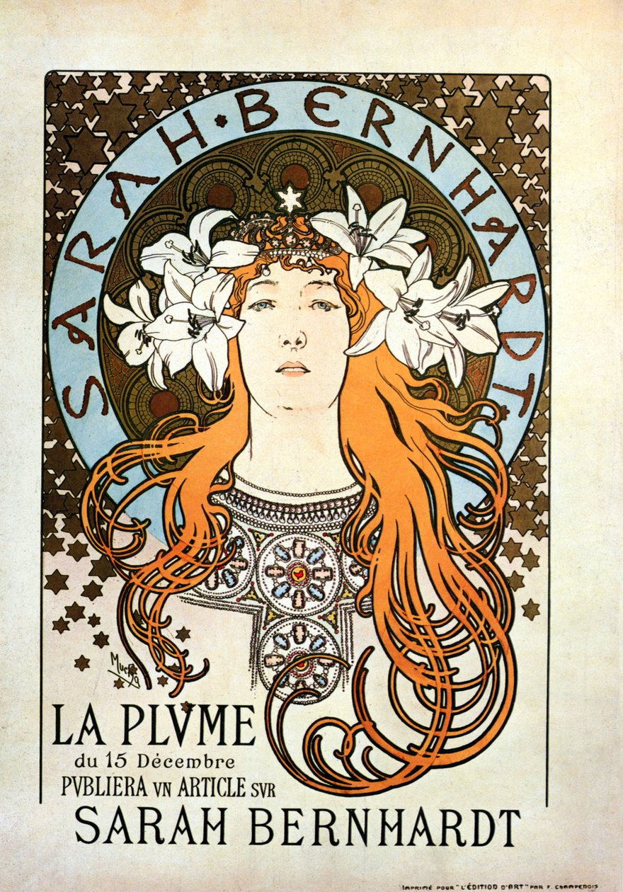 Sarah Bernhardt, La Plume, 15 de dezembro de 1896 de Alphonse Mucha