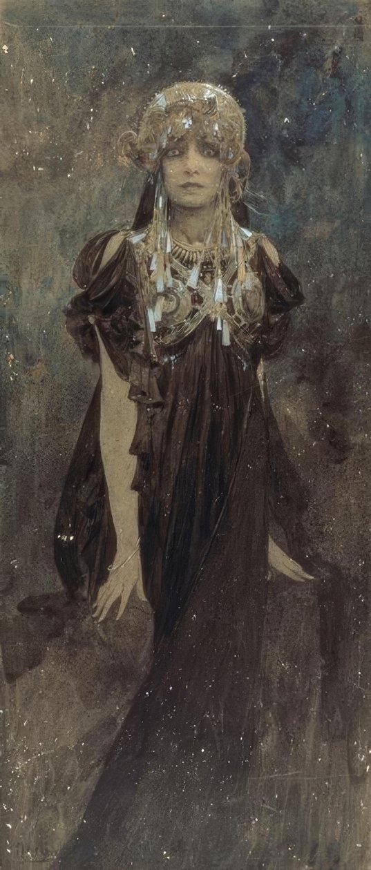 Sarah Bernhardt no papel de Medéia de Alphonse Mucha