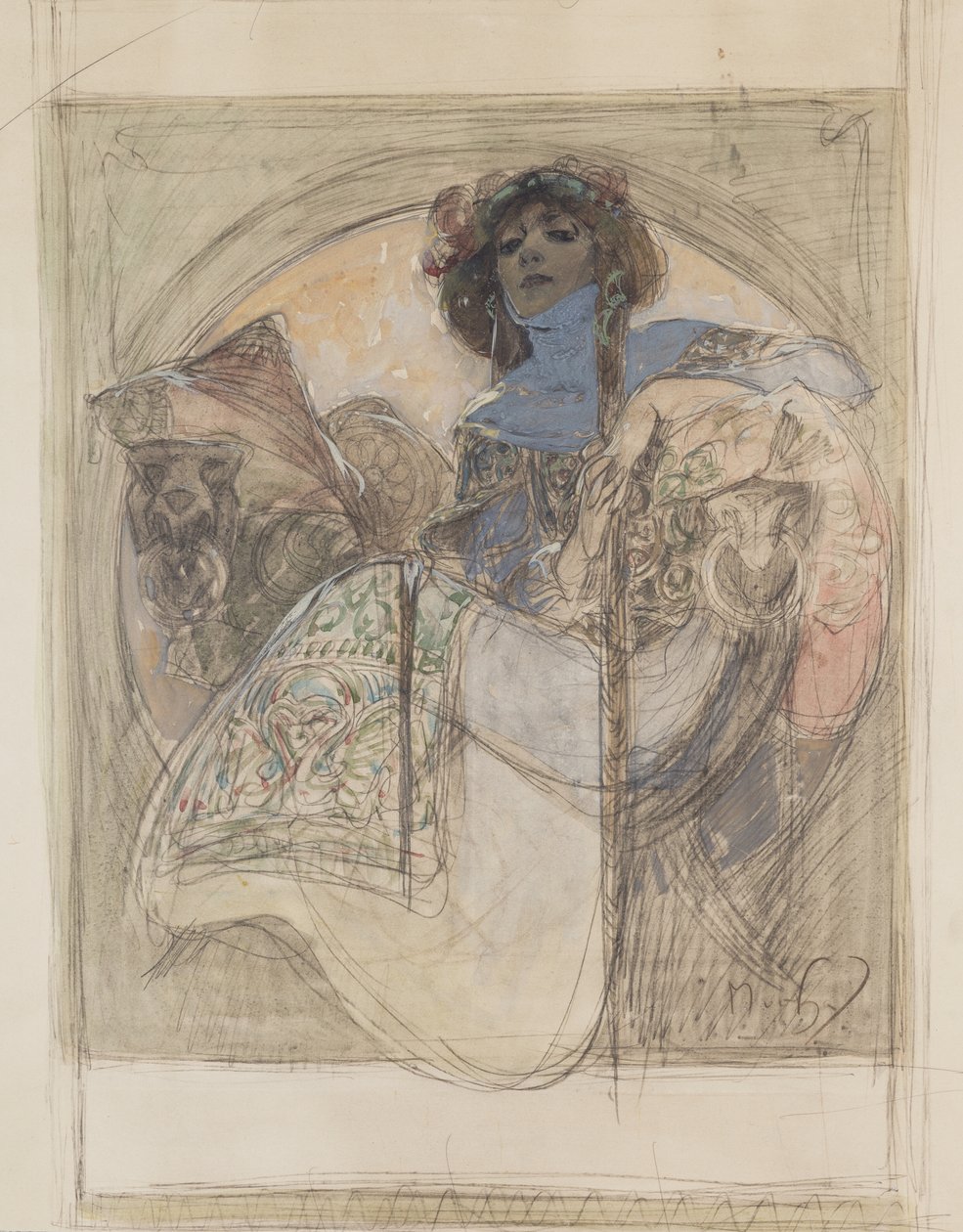 Mulher sentada - estudo para um cartaz, 1897 de Alphonse Mucha
