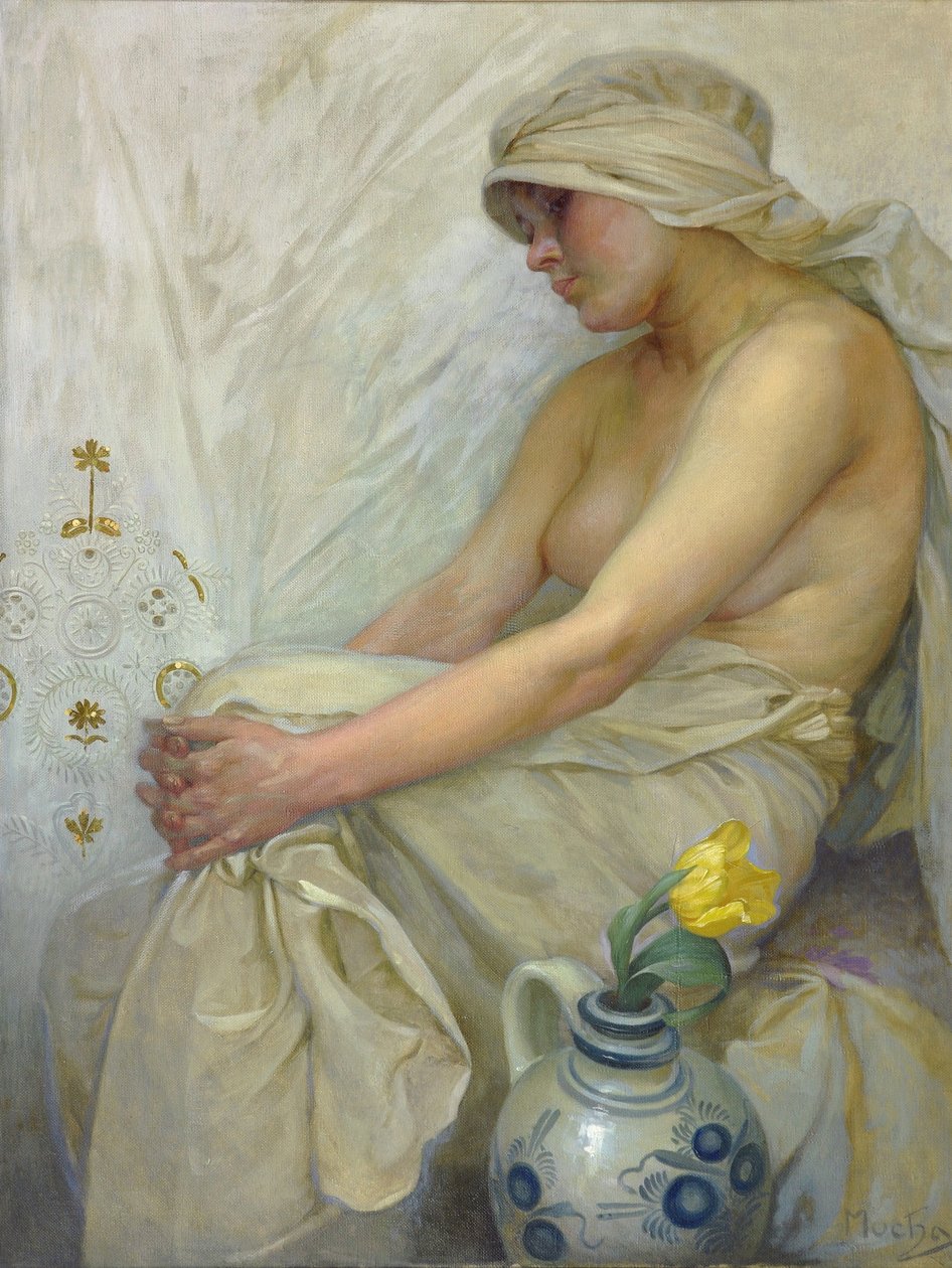 Menina sentada, c. 1914 de Alphonse Mucha