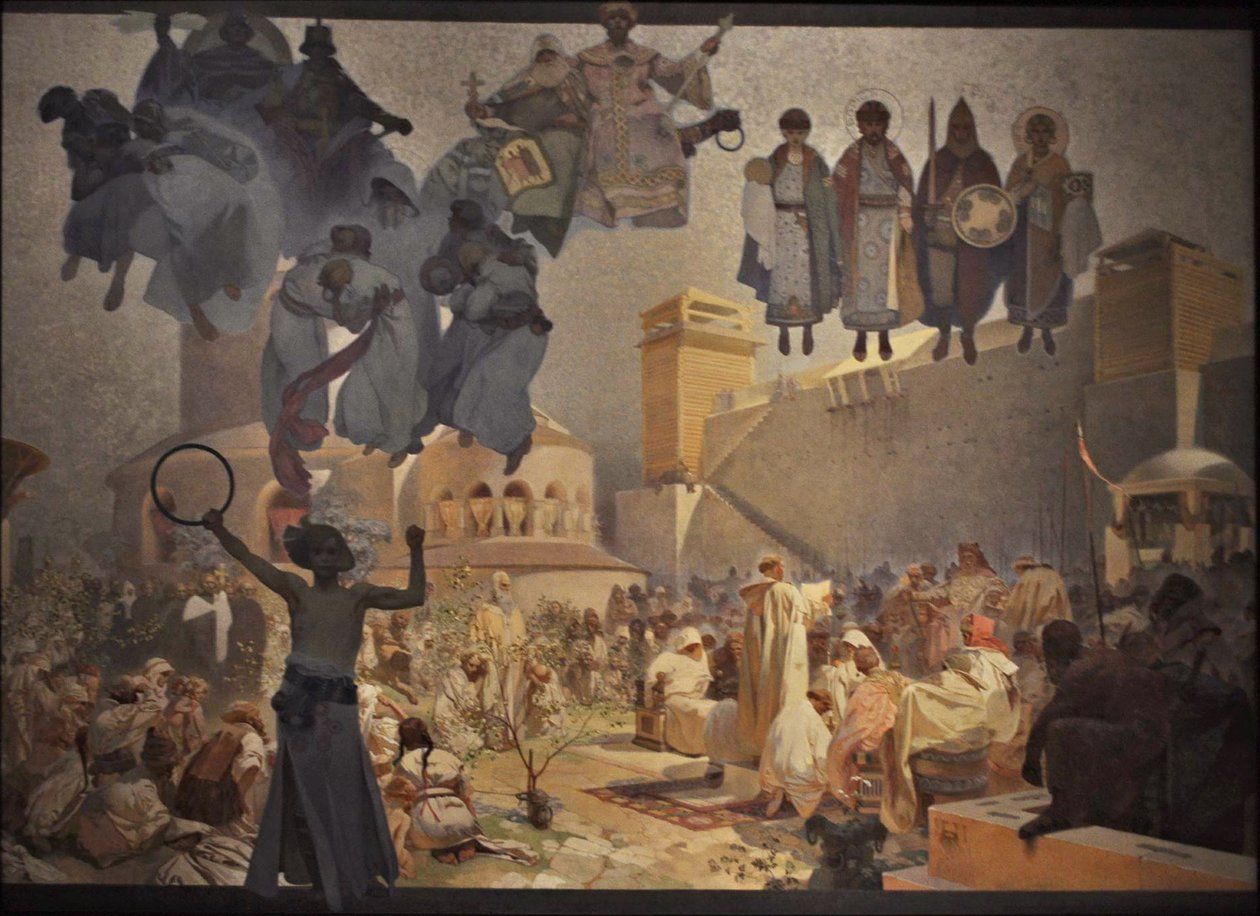 A introdução da liturgia eslava O ciclo A epopeia eslava de Alphonse Mucha