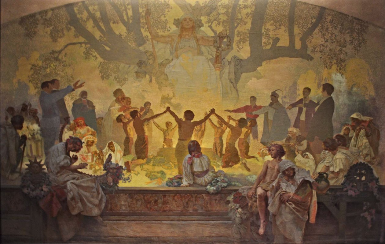 O juramento de Omladina sob a árvore eslava de tília O ciclo A epopeia eslava de Alphonse Mucha