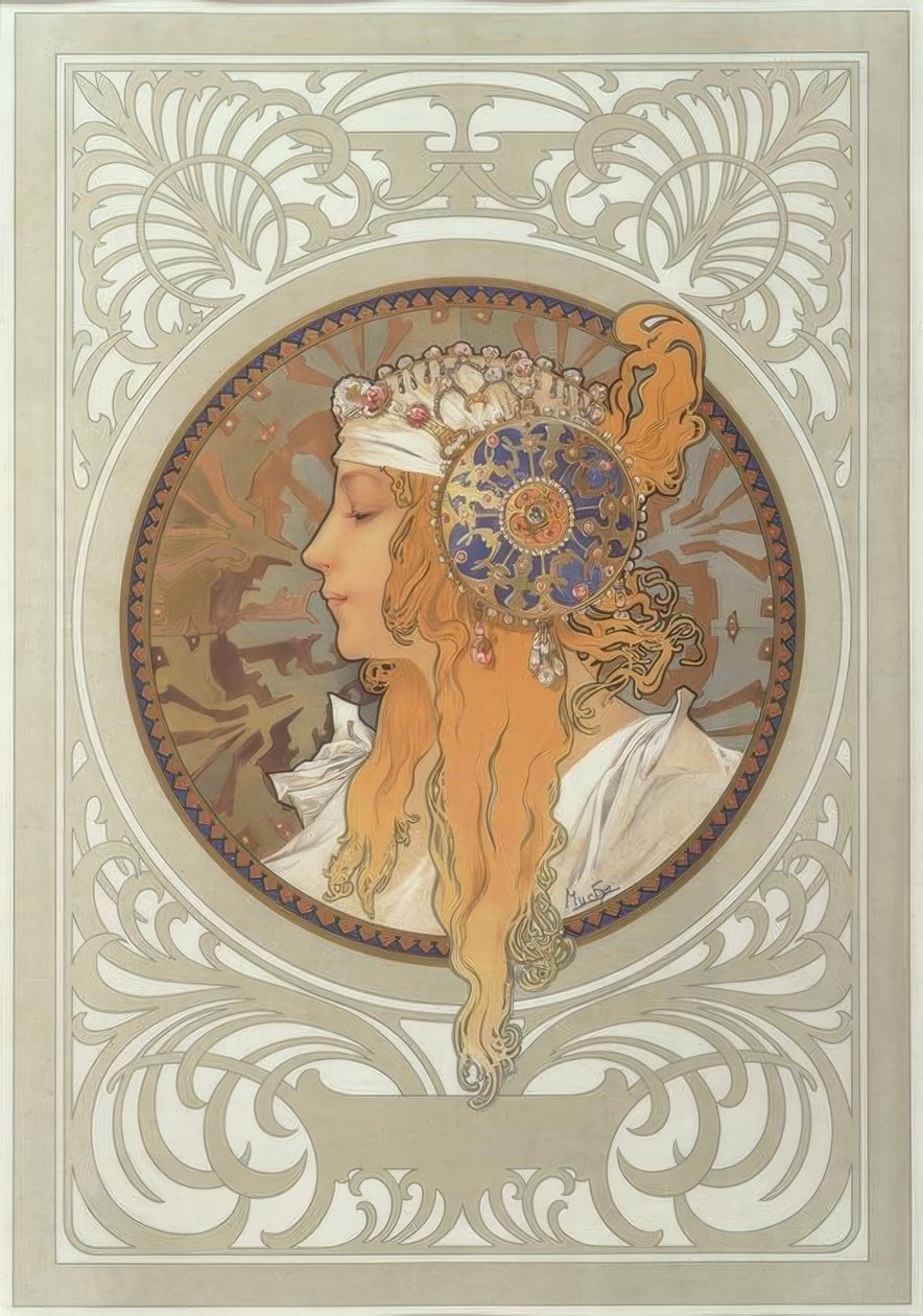 Cabeça bizantina: Loira de Alphonse Mucha