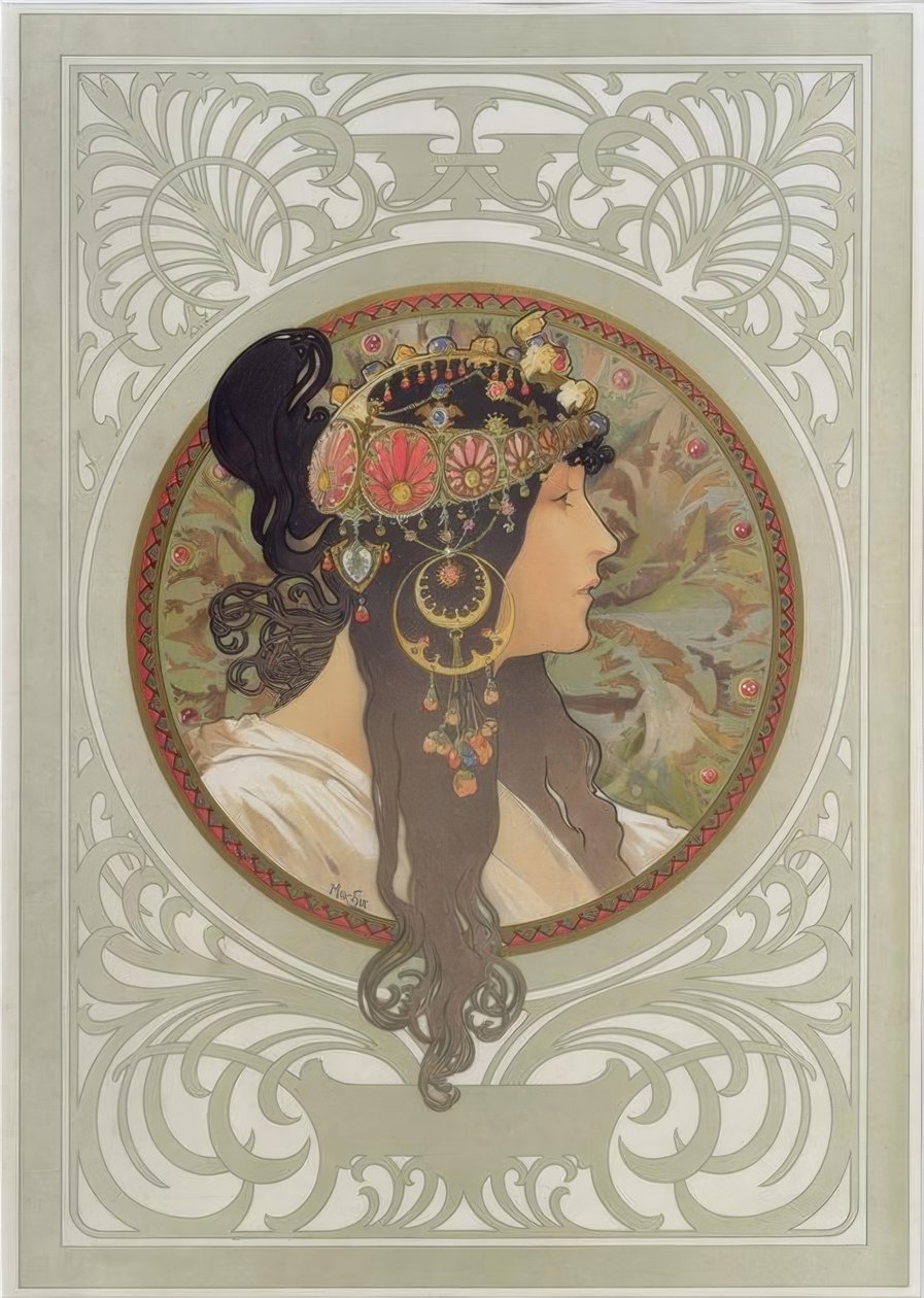 Cabeça bizantina: Morena de Alphonse Mucha