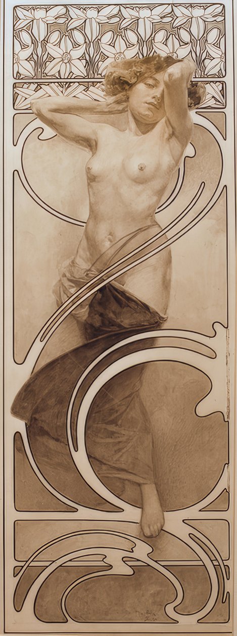 Desenho preliminar para o painel 10 de Alphonse Mucha