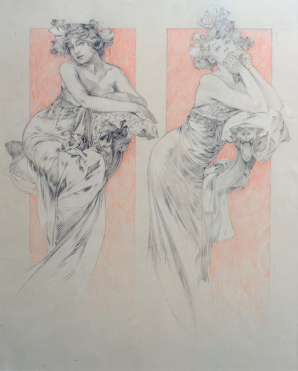 Desenho preliminar para o painel 12 de Alphonse Mucha