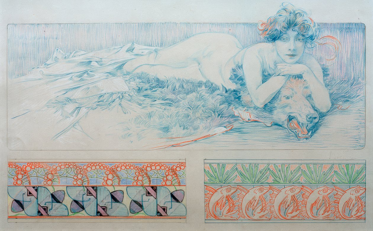 Desenho preliminar para o painel 4 de Alphonse Mucha
