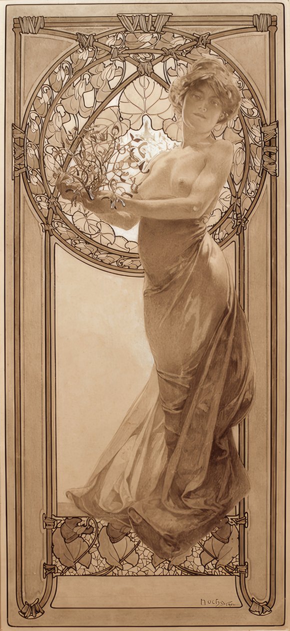 Desenho preliminar para o painel 8 de Alphonse Mucha