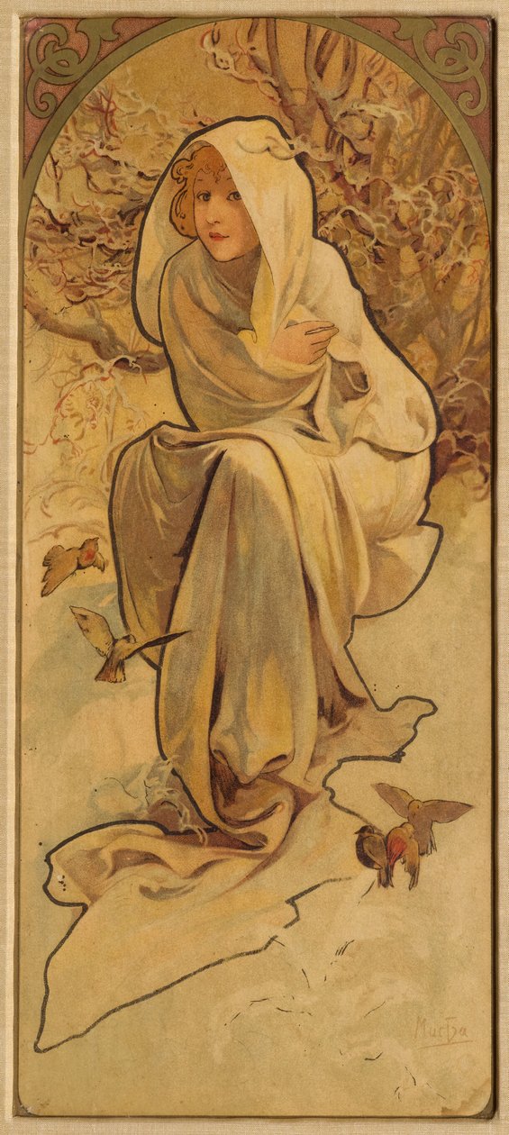 Inverno da série Les Saisons, c. 1900. de Alphonse Mucha