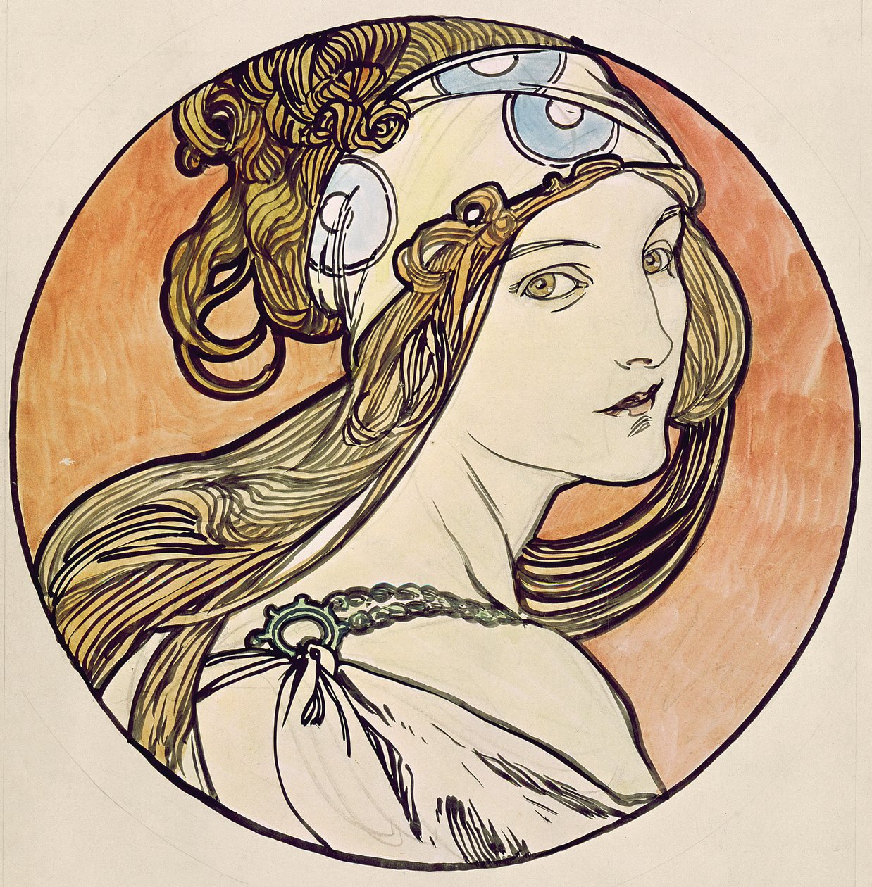 Mulher, com, um, lenço de Alphonse Mucha