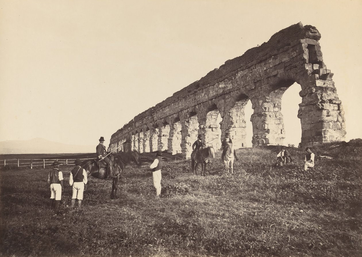 [Homens a cavalo pelo Aqueduto Romano], década de 1860. de Altobelli and Molins.