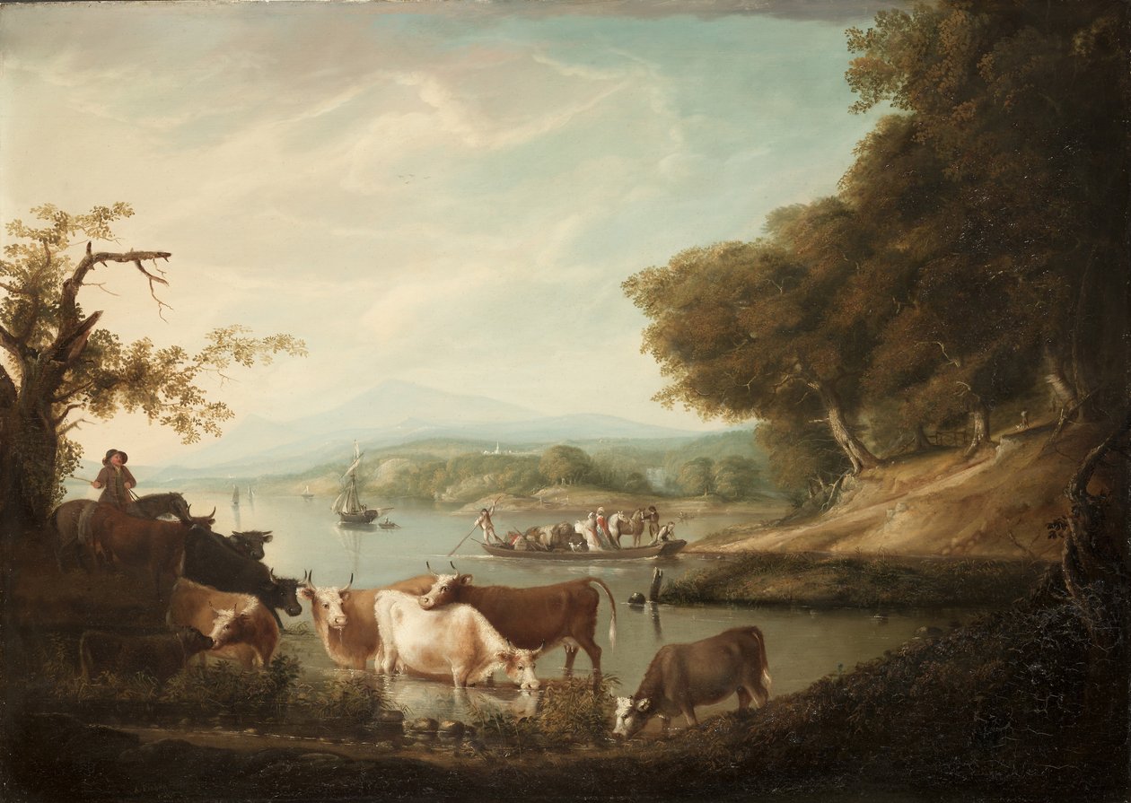 Um lugar calmo para regar - cena extensa e sem limites com gado, 1816 de Alvan Fisher